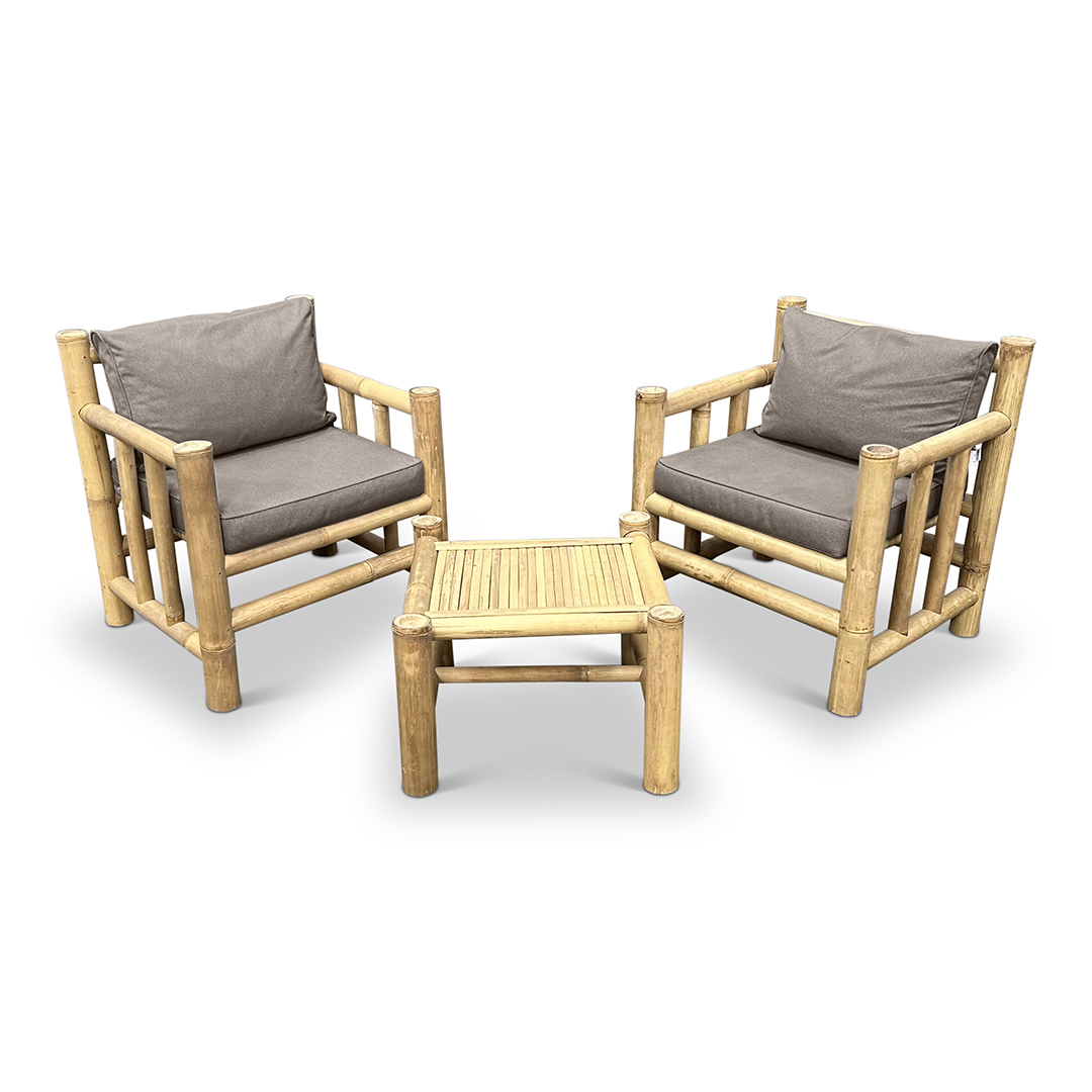 Bambus Gartenstuhl Set Eve - Natur / Taupe - Eviro Bambus