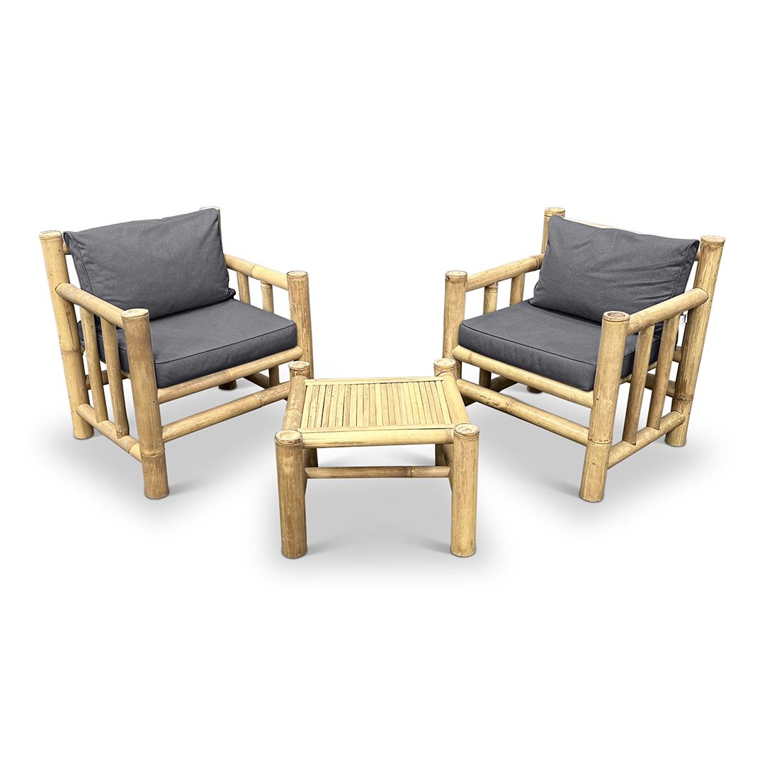 Bambus Gartenstühle Set Eve - Natur / Dunkelgrau - Eviro Bambus