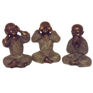Kind Mönch Hören Sehen Schweigen - Bronze - Höhe 15 cm - Eviro Bambus